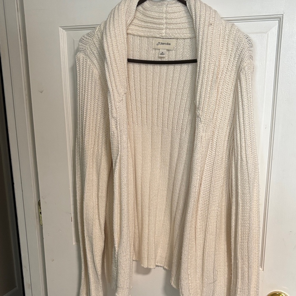 St. John Cream Open-Front Ribbed Shawl-Collar Cardigan